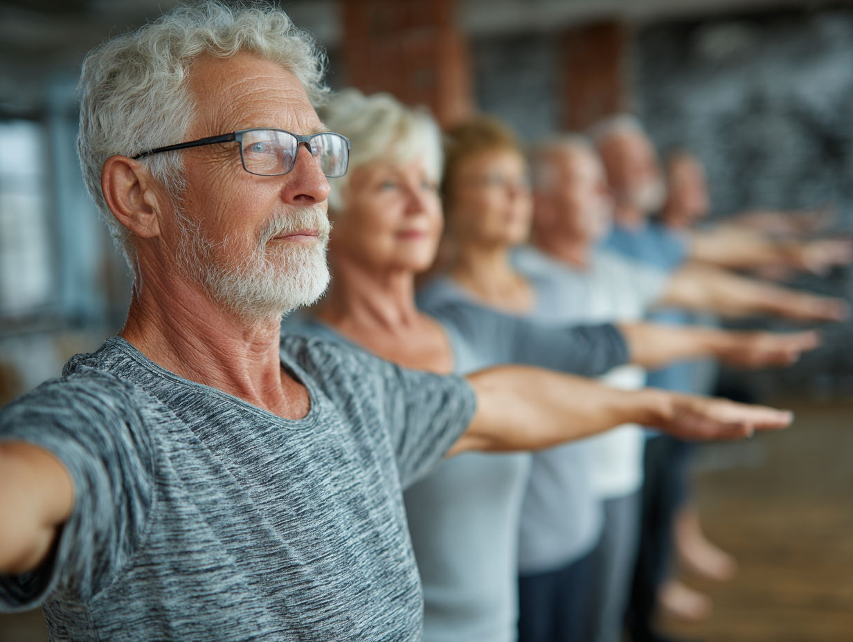 Група людей старшого віку під час групового заняття